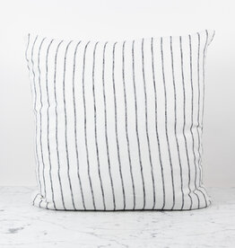 Linge Particulier French Linen Pillow Cover - 25" - White + Black Stitched Stripe