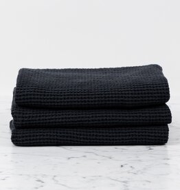 French Linen + Cotton XL Waffle Bath Towel - Black - 40 x 62"