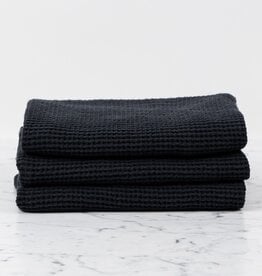 Linge Particulier French Linen + Cotton XL Waffle Bath Towel - Black - 40 x 62"