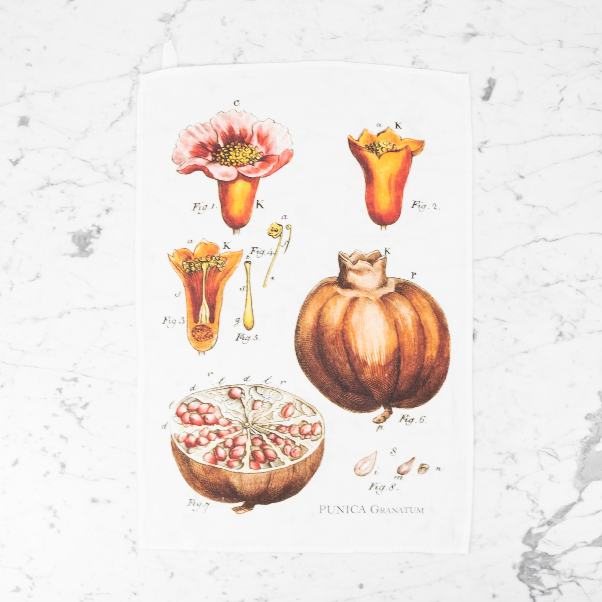 Linen Botanical Print Tea Towel - Pomegranate  - 17" x 24"