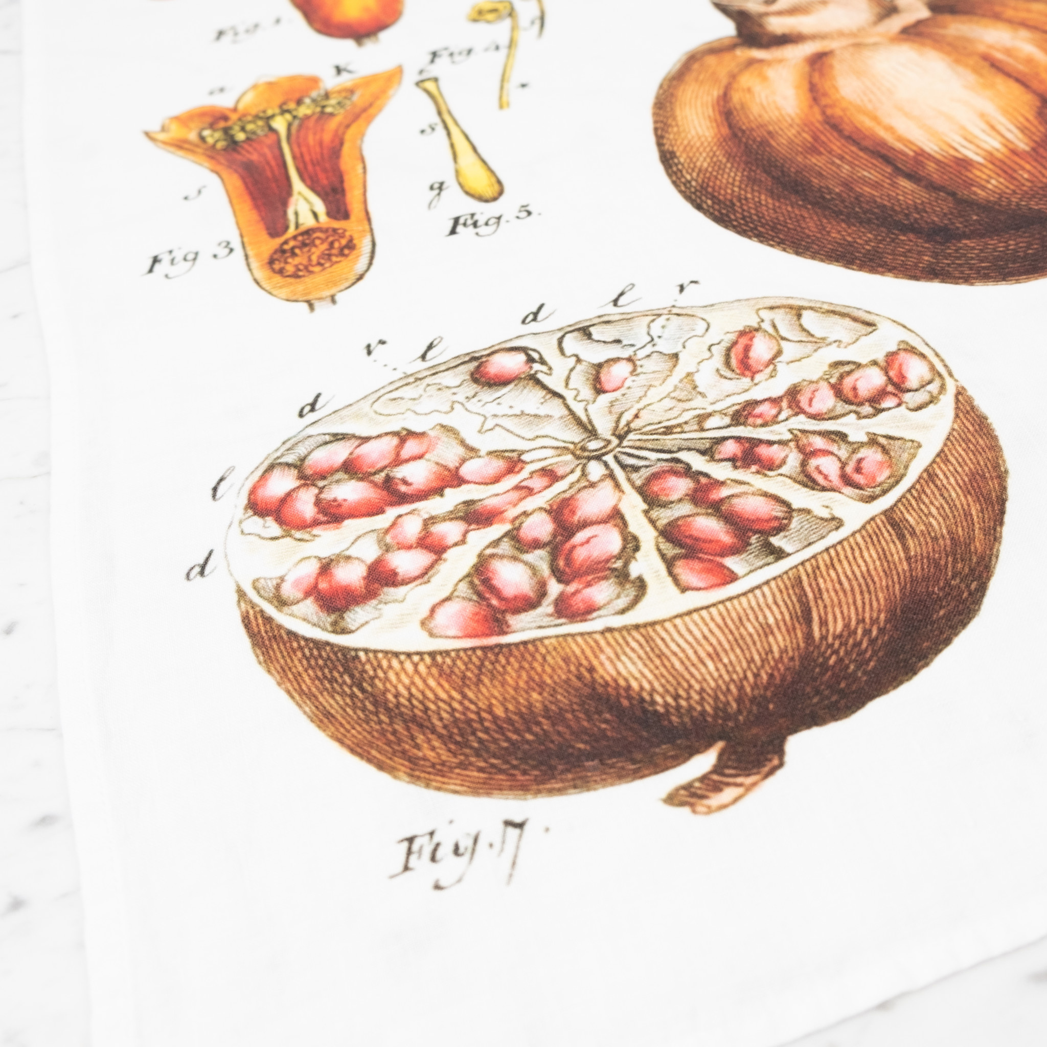 Linen Botanical Print Tea Towel - Pomegranate  - 17" x 24"