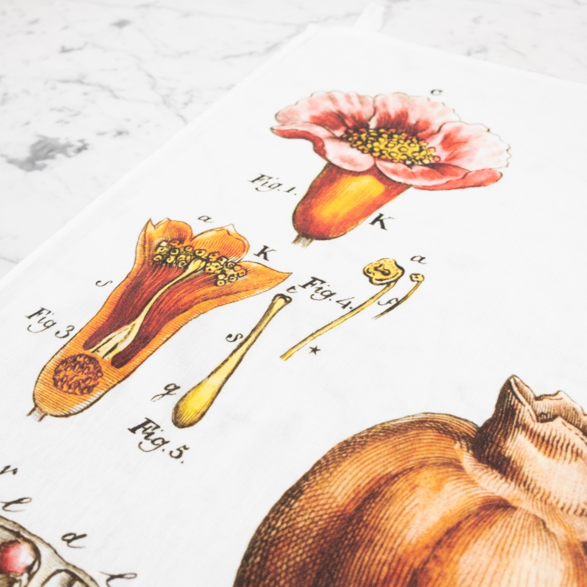 Linen Botanical Print Tea Towel - Pomegranate  - 17" x 24"