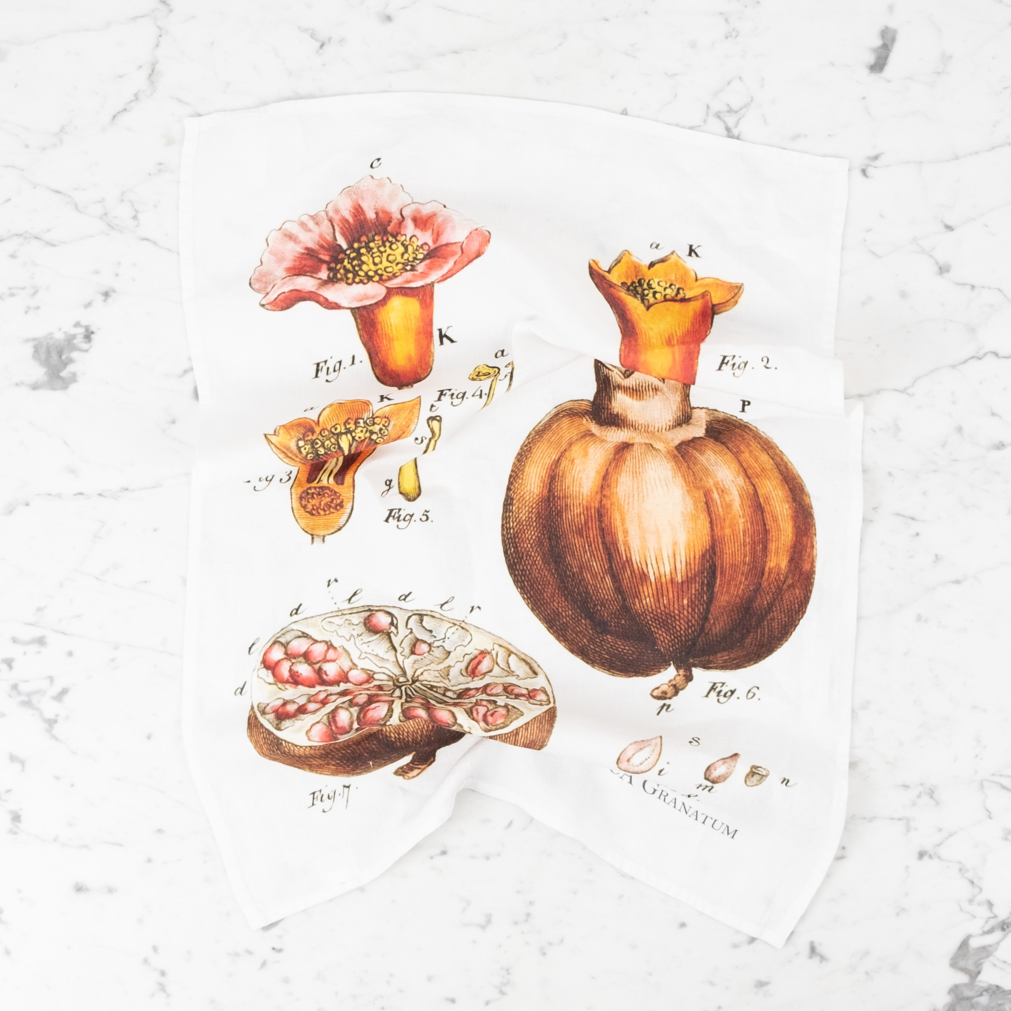 Linen Botanical Print Tea Towel - Pomegranate  - 17" x 24"