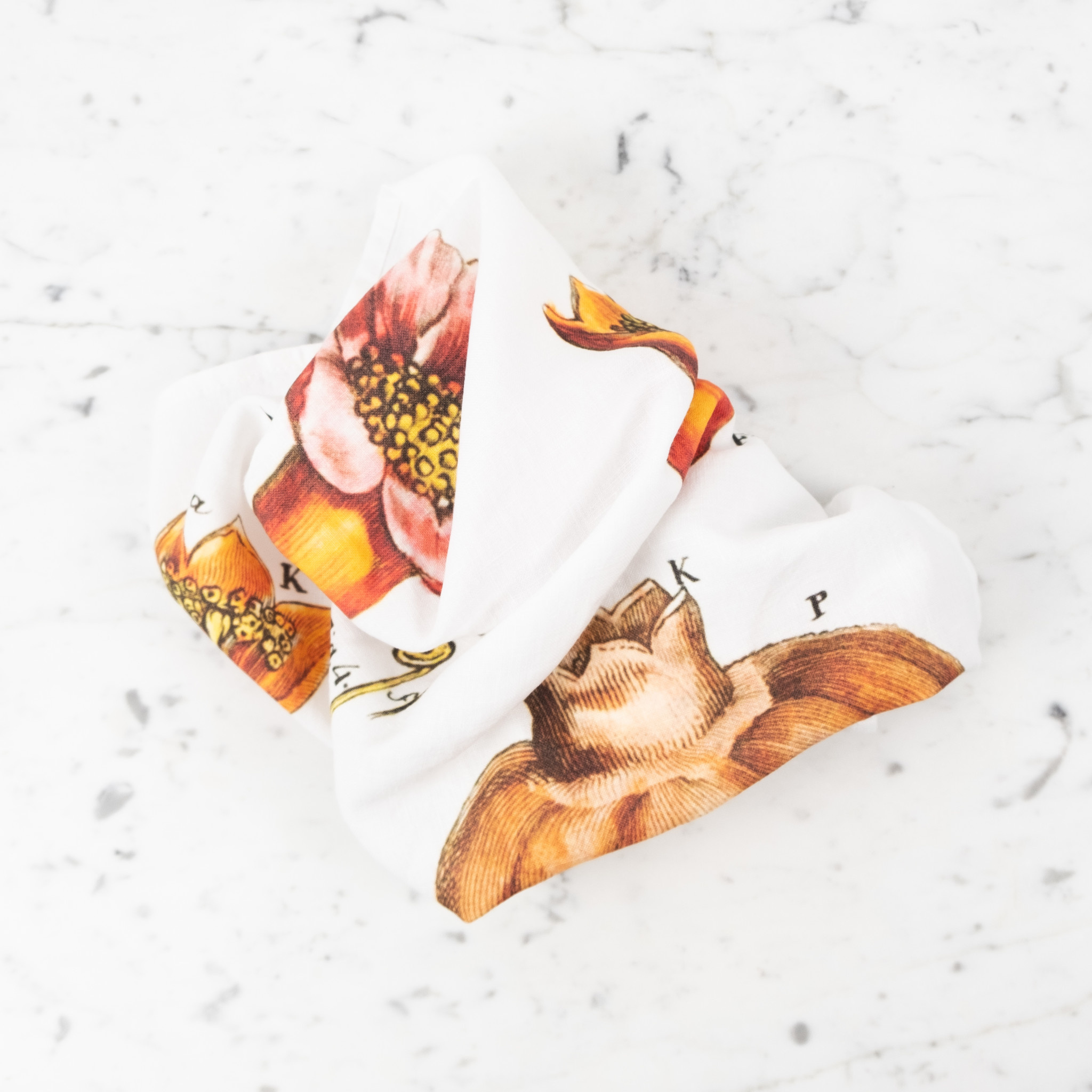 Linen Botanical Print Tea Towel - Pomegranate  - 17" x 24"