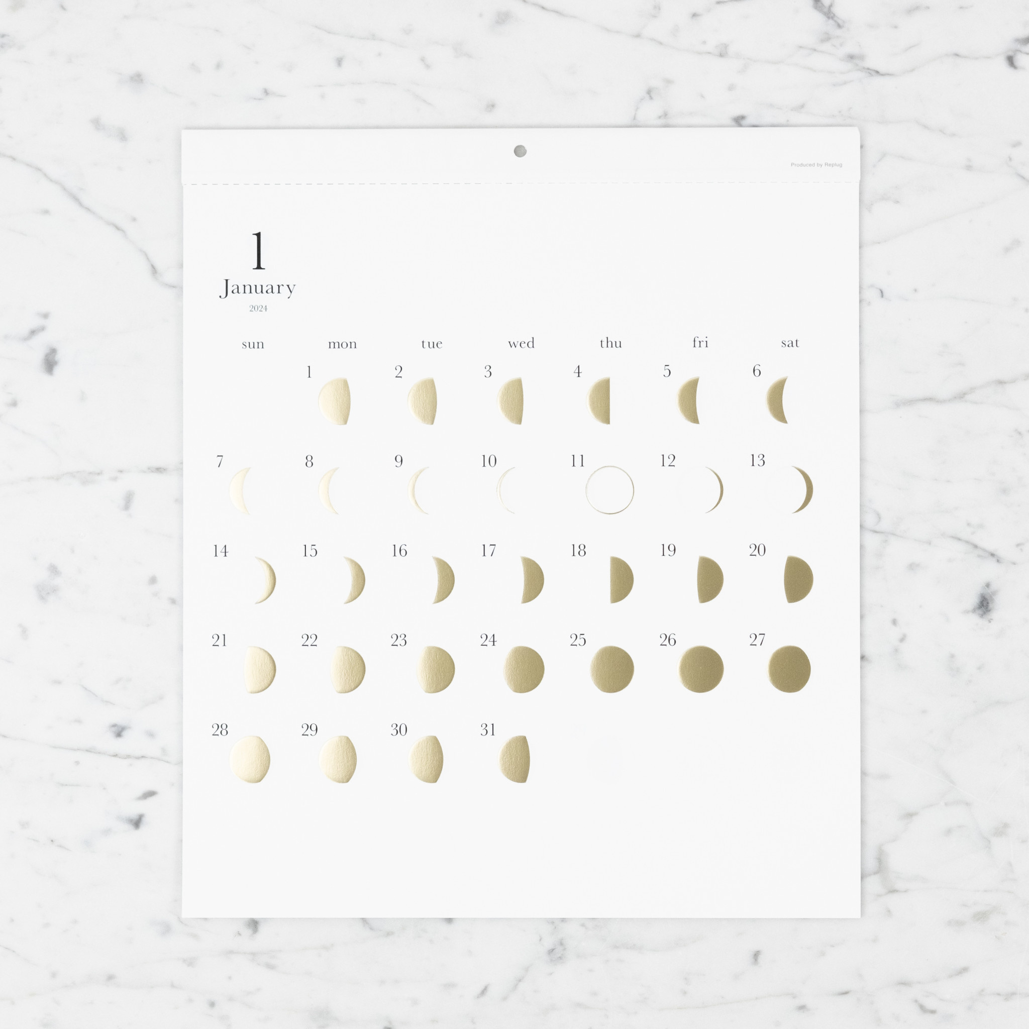 Lunar Moon Cycle Calendar - 2026 - Gold