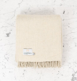 Recycled Donegal Wool Fringed Throw - Light Latte Cream - 60in x 72in