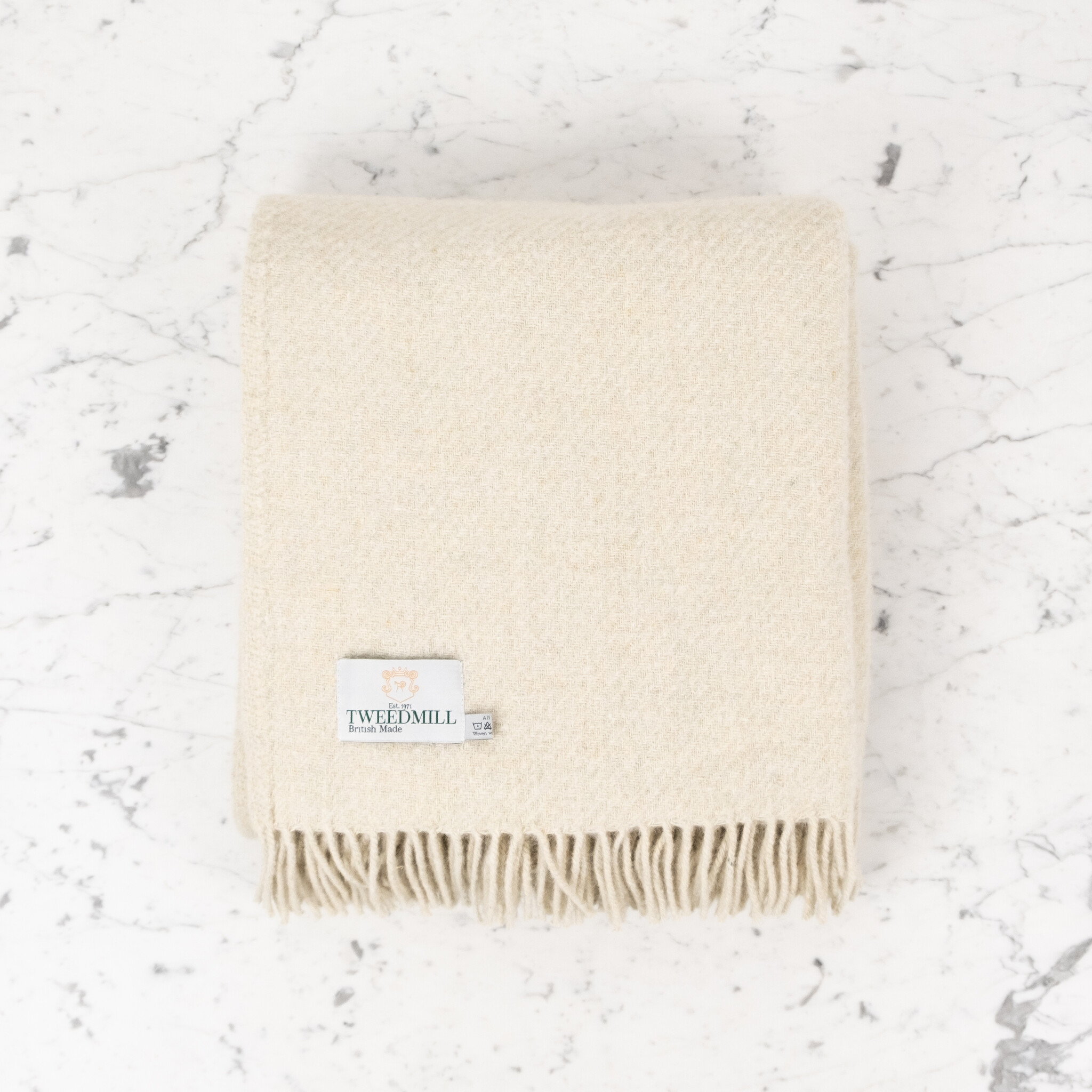 Recycled Donegal Wool Fringed Throw - Light Latte Cream - 60in x 72in