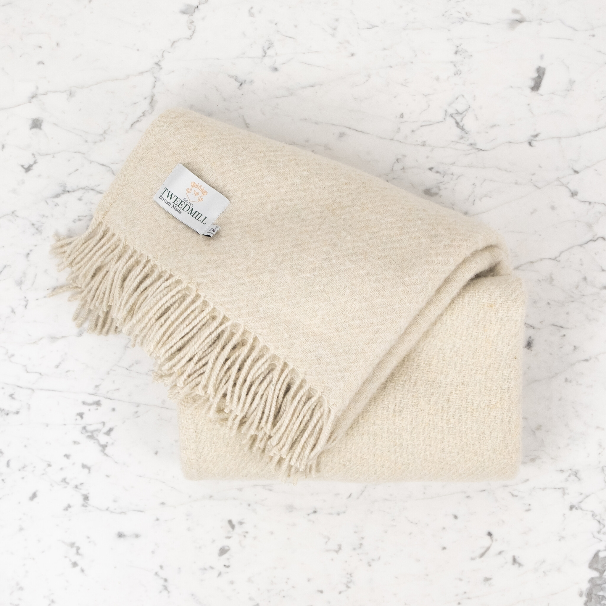 Recycled Donegal Wool Fringed Throw - Light Latte Cream - 60in x 72in