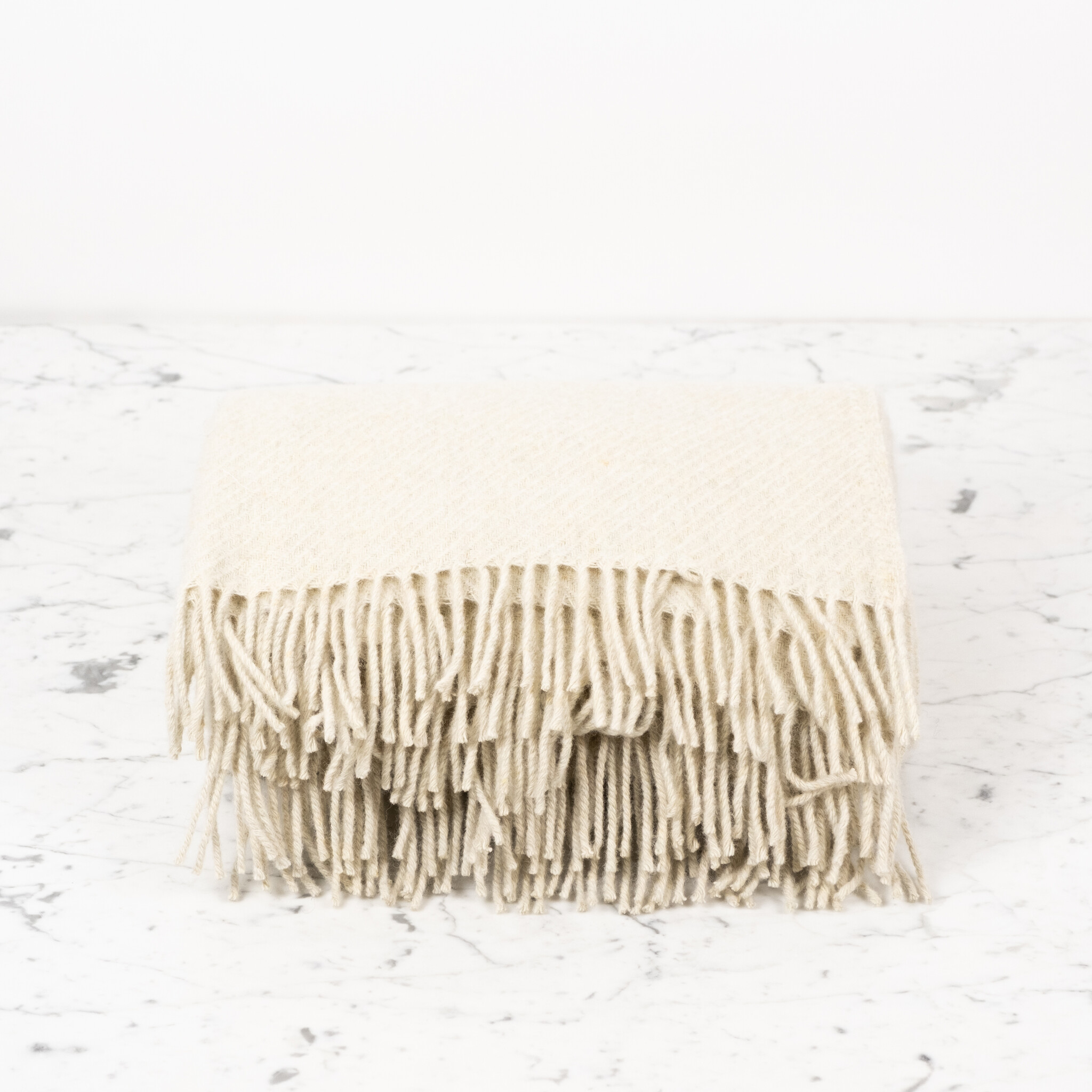 Recycled Donegal Wool Fringed Throw - Light Latte Cream - 60in x 72in