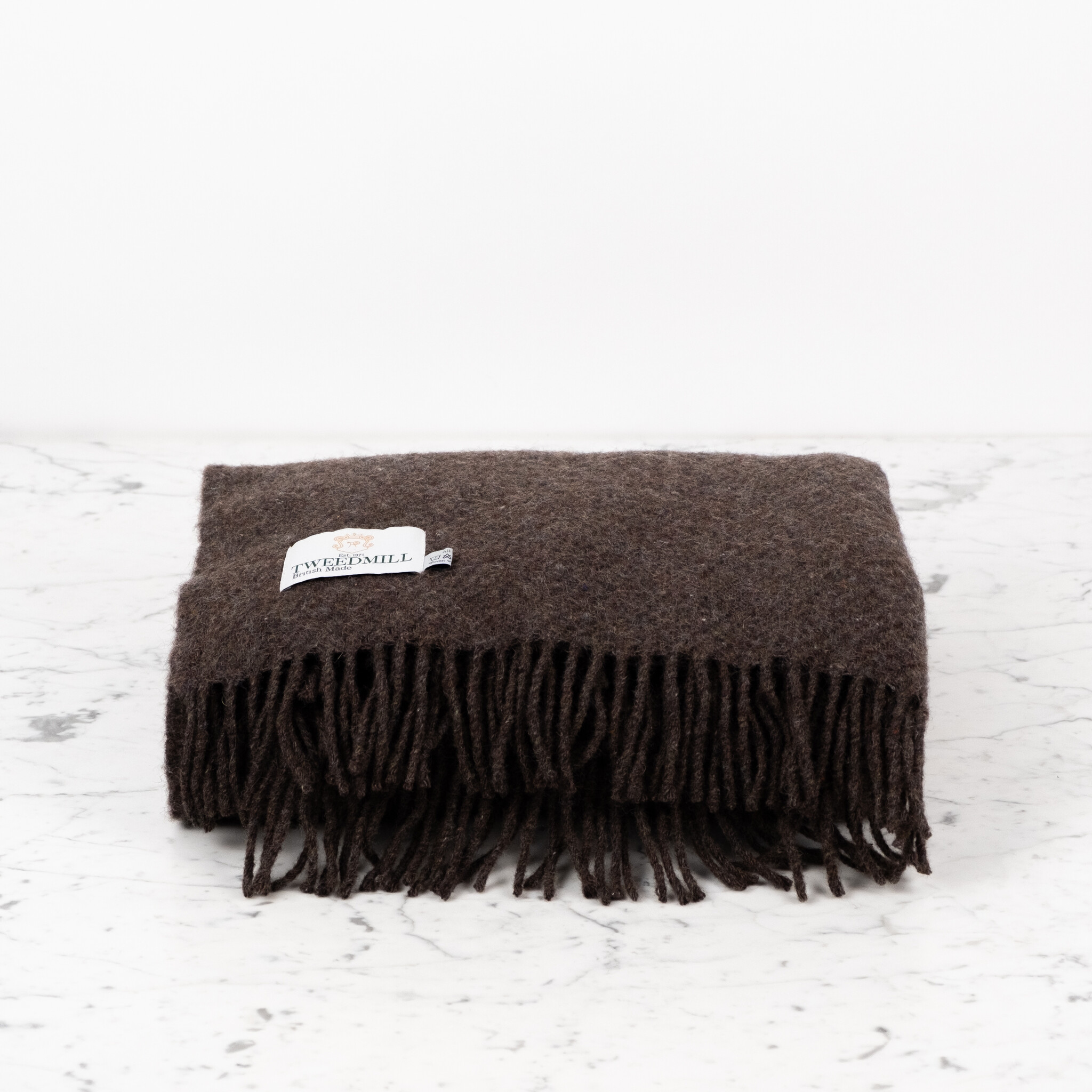 Recycled Donegal Wool Fringed Throw - Dark Coffee Brown - 60in x 72in