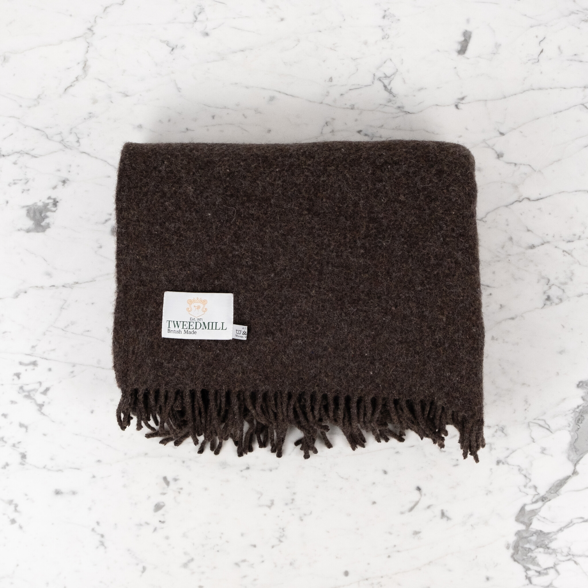 Recycled Donegal Wool Fringed Throw - Dark Coffee Brown - 60in x 72in