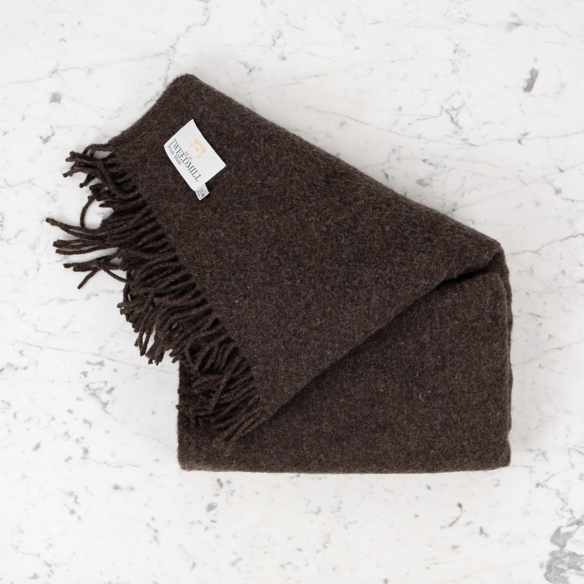 Recycled Donegal Wool Fringed Throw - Dark Coffee Brown - 60in x 72in