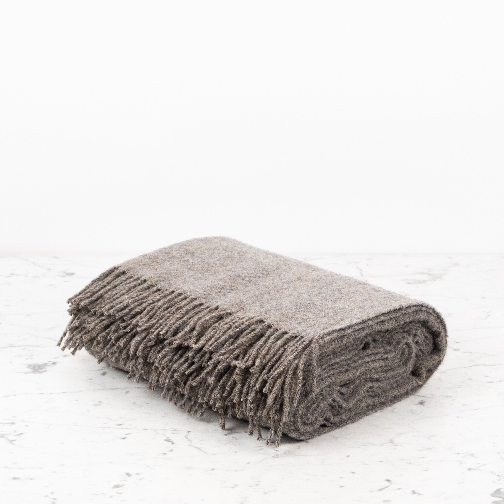 Recycled Donegal Wool Fringed Throw - Cozy Grey Squirrel - 60in x 72in