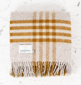 Pure New Wool Fringed Throw Hex Check English Mustard 60 x 95in