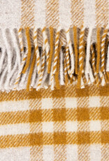 Pure New Wool Fringed Throw Hex Check English Mustard 60 x 95in