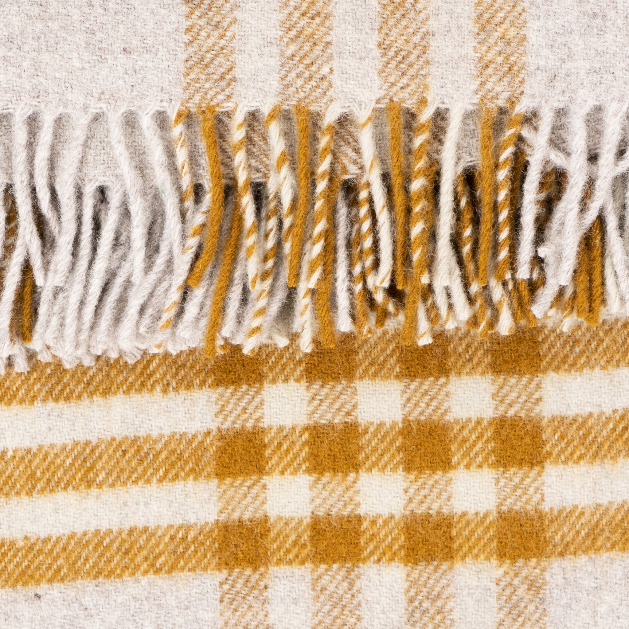 Pure New Wool Fringed Throw Hex Check English Mustard 60 x 95in