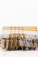 Pure New Wool Fringed Throw Hex Check English Mustard 60 x 95in