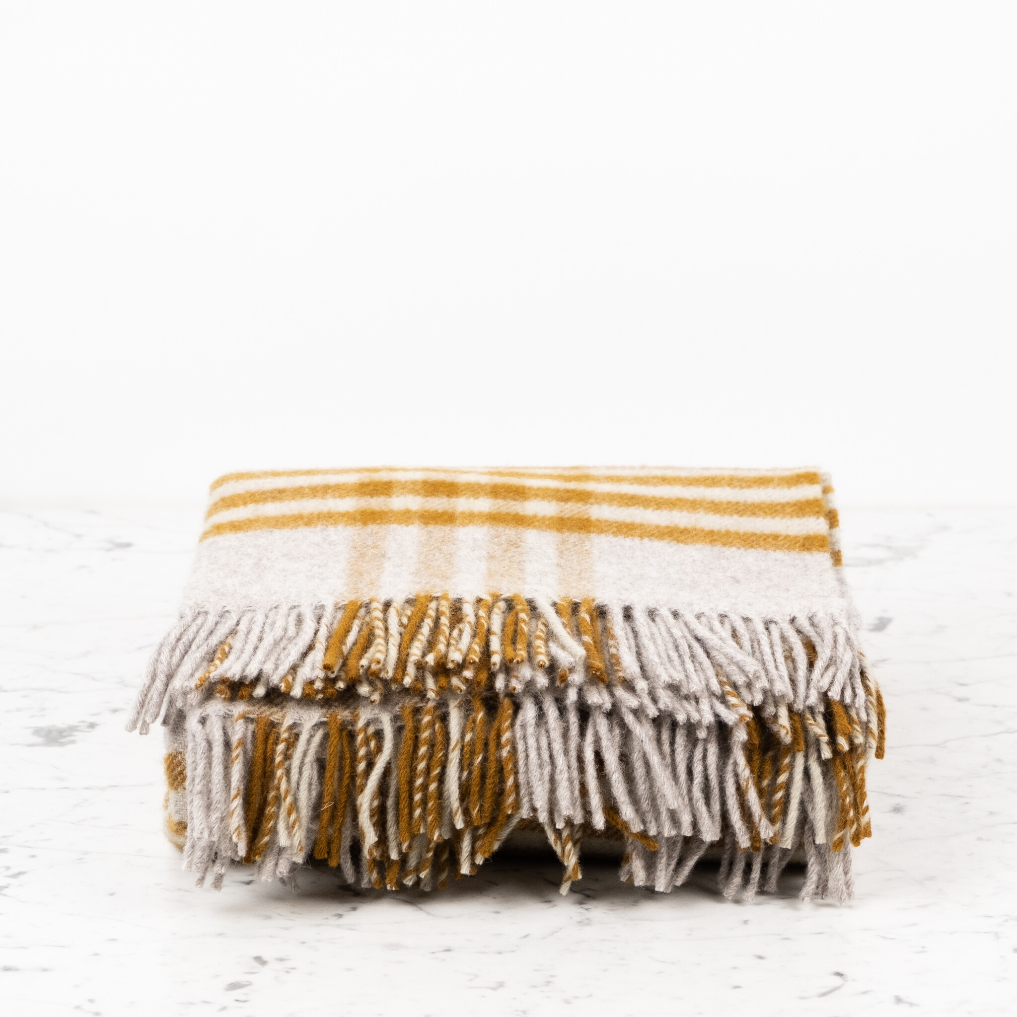 Pure New Wool Fringed Throw Hex Check English Mustard 60 x 95in