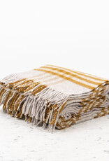 Pure New Wool Fringed Throw Hex Check English Mustard 60 x 95in
