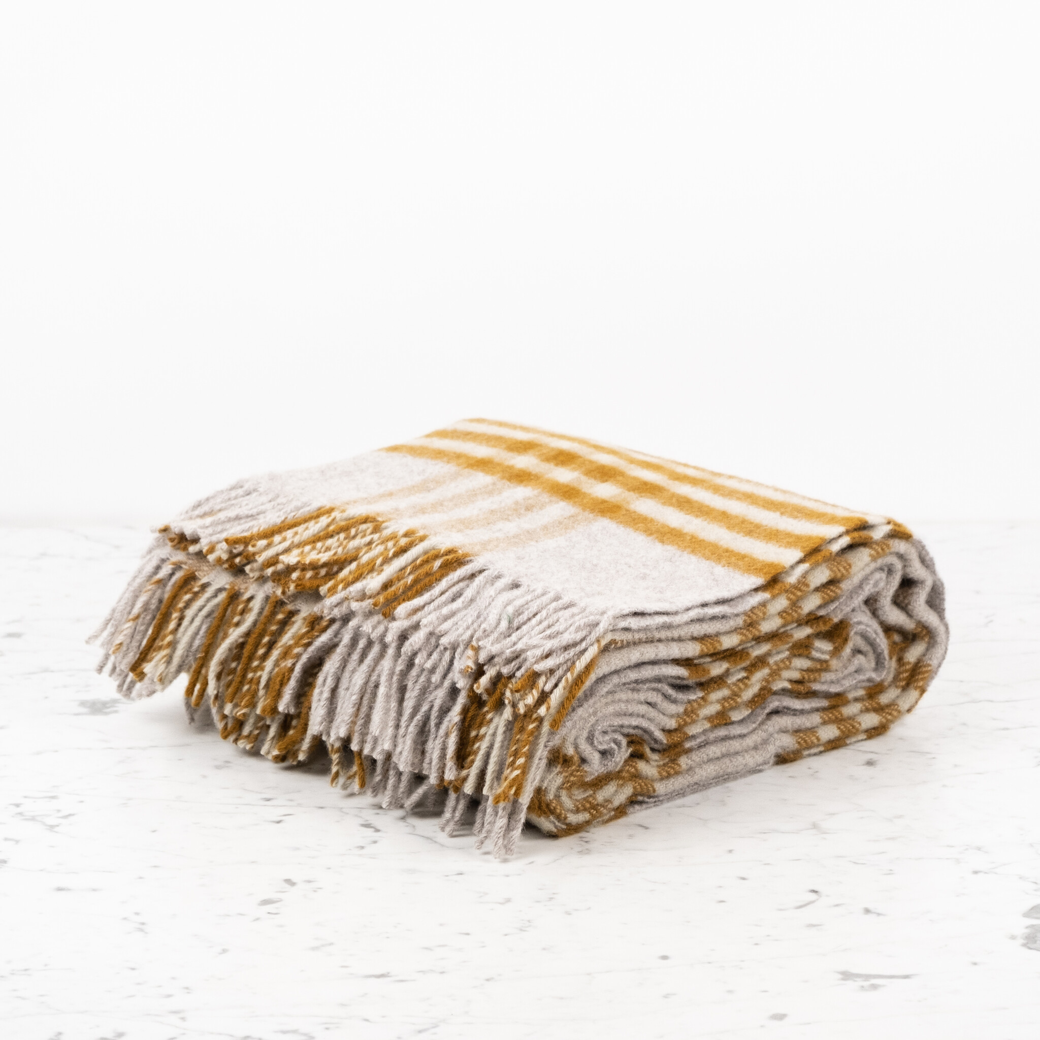 Pure New Wool Fringed Throw Hex Check English Mustard 60 x 95in