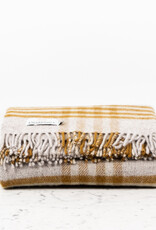 Pure New Wool Fringed Throw Hex Check English Mustard 60 x 95in
