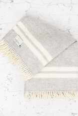 100% Pure New Wool Fringed Throw - Grey with Cream Double Stripe - 60in x 72in