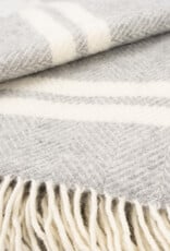 100% Pure New Wool Fringed Throw - Grey with Cream Double Stripe - 60in x 72in