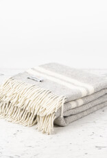 100% Pure New Wool Fringed Throw - Grey with Cream Double Stripe - 60in x 72in