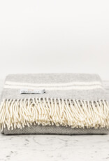 100% Pure New Wool Fringed Throw - Grey with Cream Double Stripe - 60in x 72in