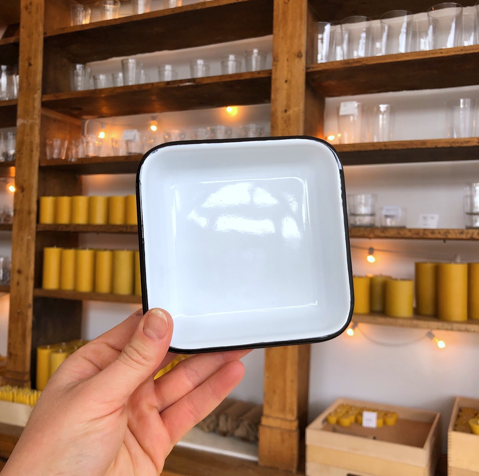 Black + White Enamel Small Square Tray - 4.75"