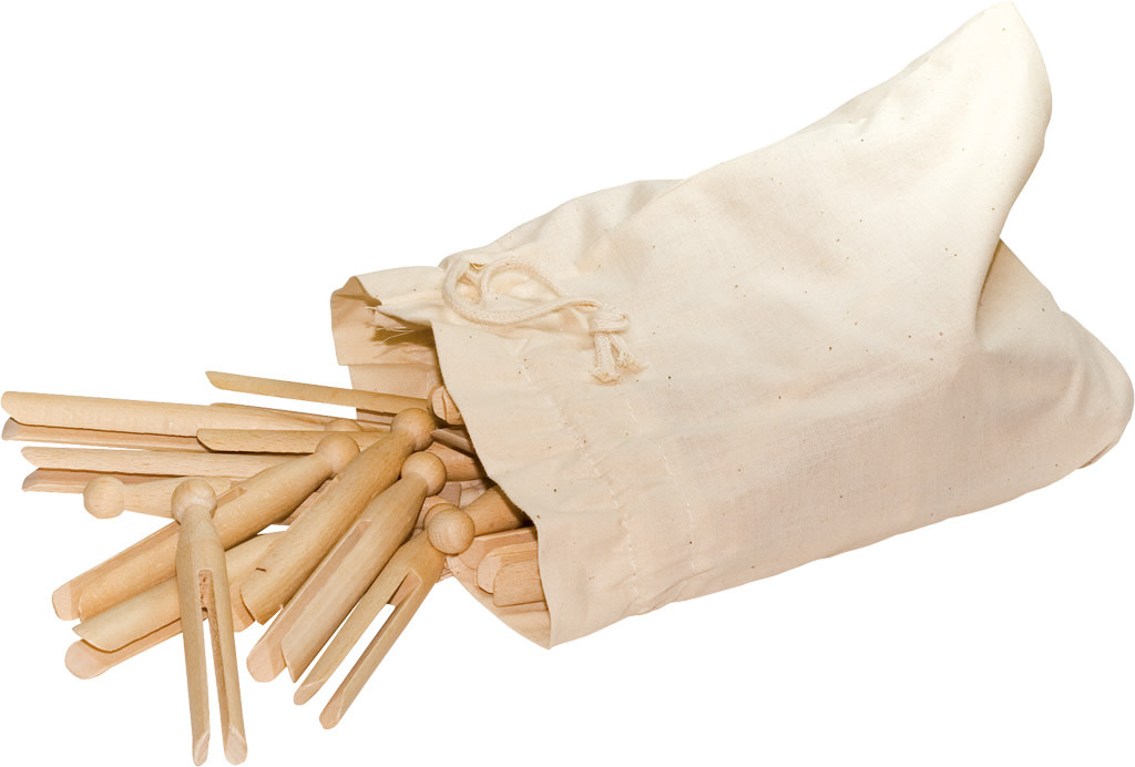 Old Fashioned Beechwood Clothes Pegs - Set of 50 in Cotton Bag