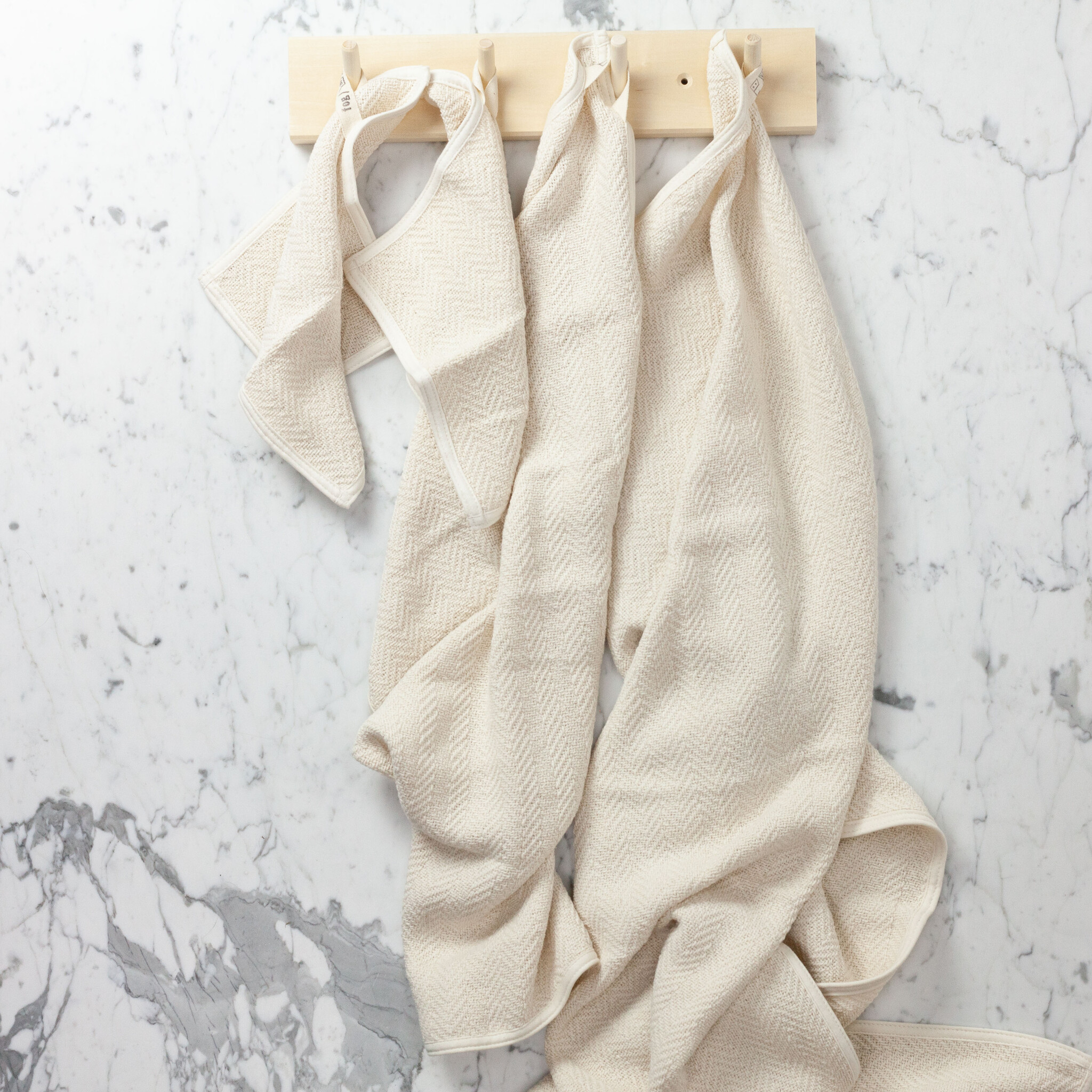 Herringbone Cotton Bath Towel - Large - Cream