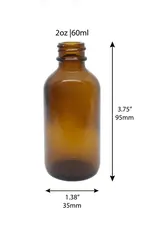Empty Blank Amber Glass Bottle w. Leakproof Cap 2oz / 60ml