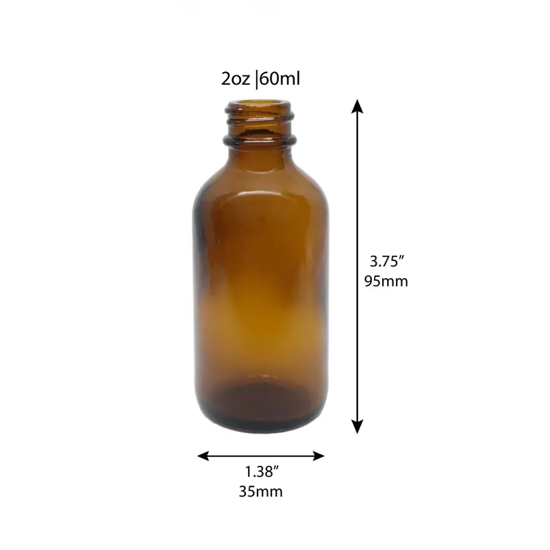 Empty Blank Amber Glass Bottle w. Leakproof Cap 2oz / 60ml