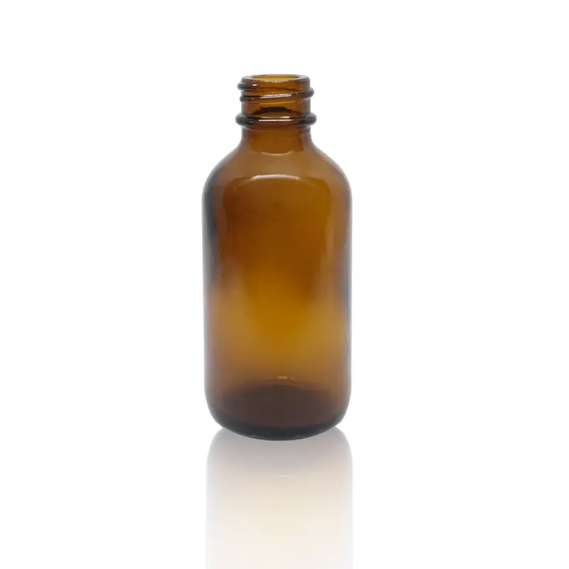 Empty Blank Amber Glass Bottle w. Leakproof Cap 2oz / 60ml