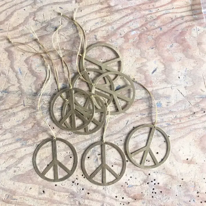 Handmade Simple Brass Peace Ornament 4"
