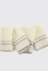 Set of 4 Lightweight Cotton Napkins Red Blue Stripes - Mexico