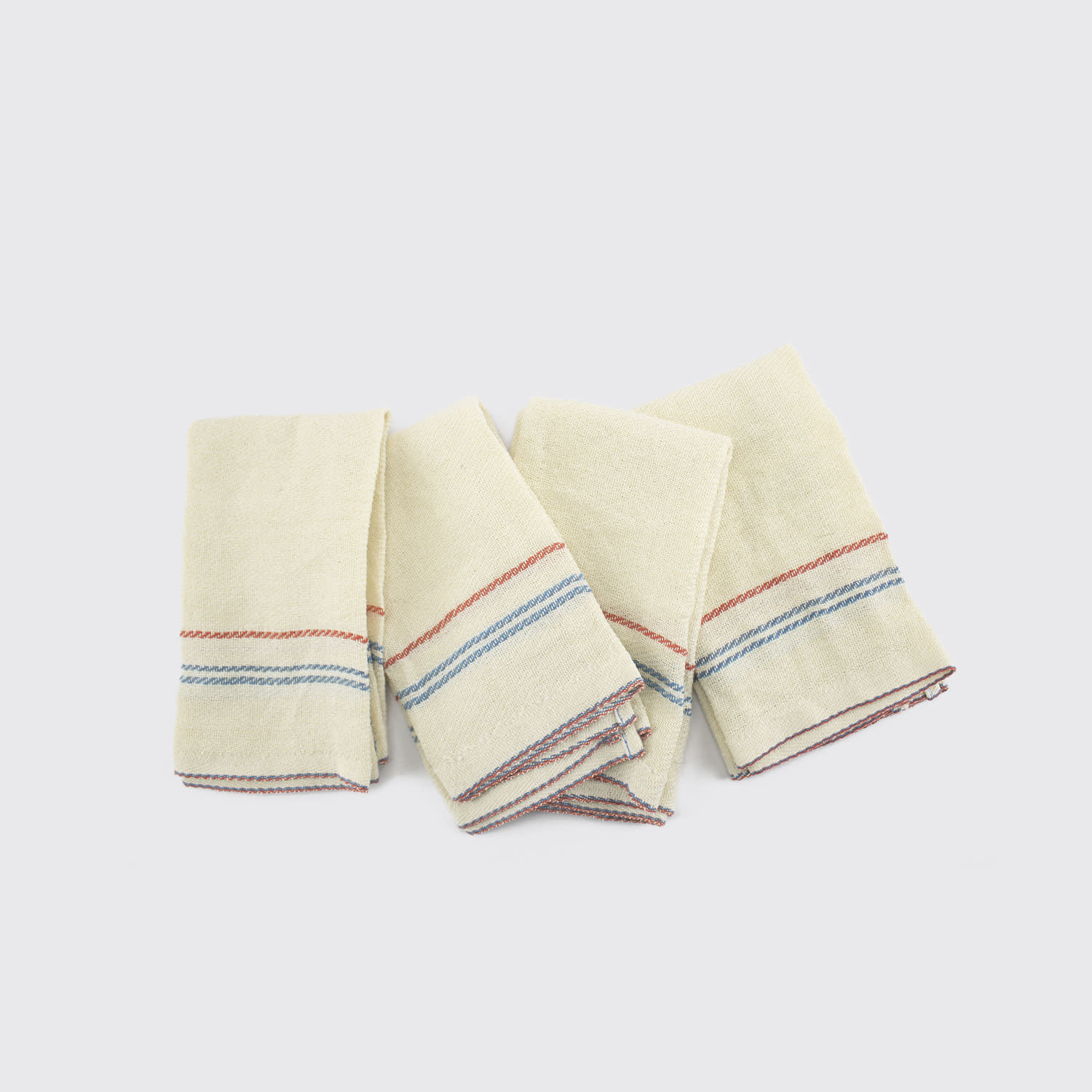 Set of 4 Lightweight Cotton Napkins Red Blue Stripes - Mexico