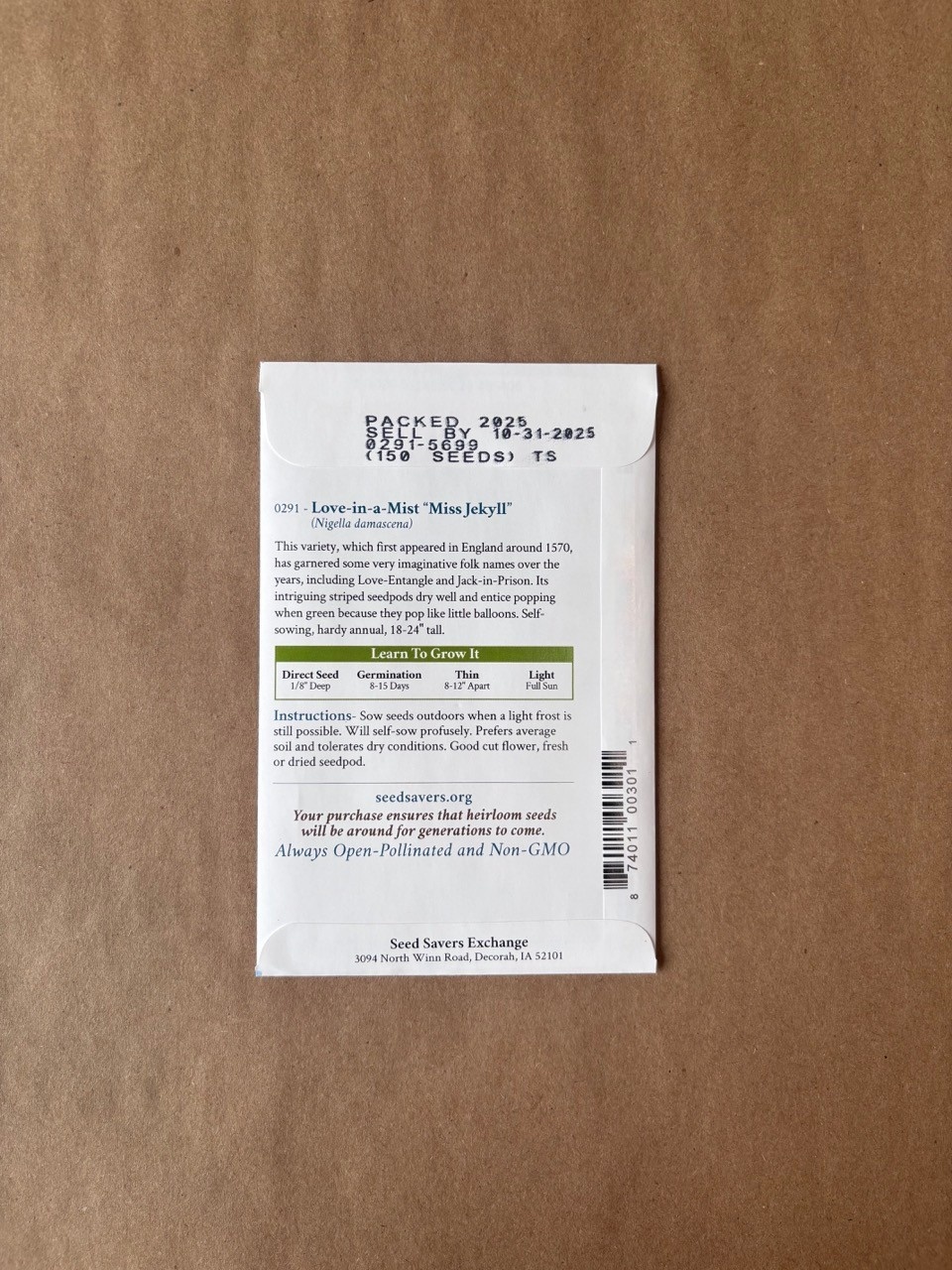 Seed Savers Exchange Seedsavers Seed Pack - Flower, Love-in-a-Mist "Miss Jekyll" - Pack Of 150
