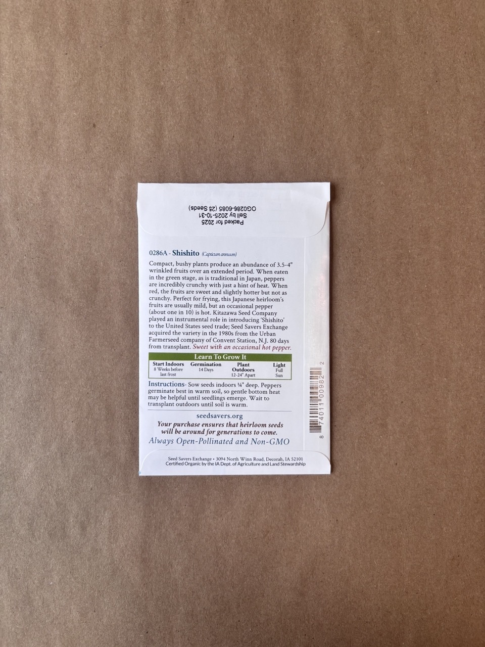 Seed Savers Exchange Seed Savers - Pepper, Shishito (organic)- Pack of 75 Seeds