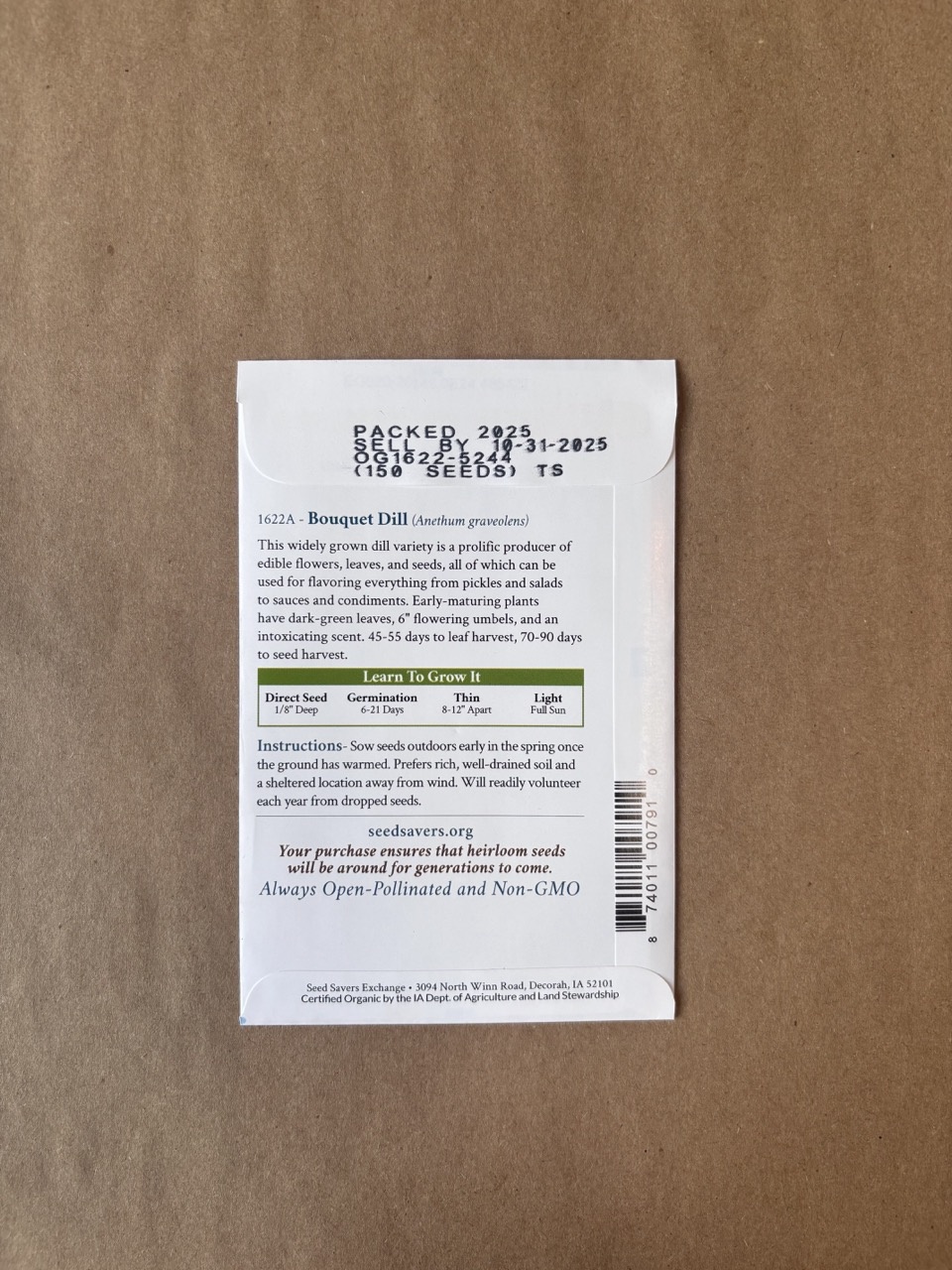 Seed Savers Exchange Seedsavers Seed Pack - Herb, Dill Bouquet (organic) - Pack Of 150