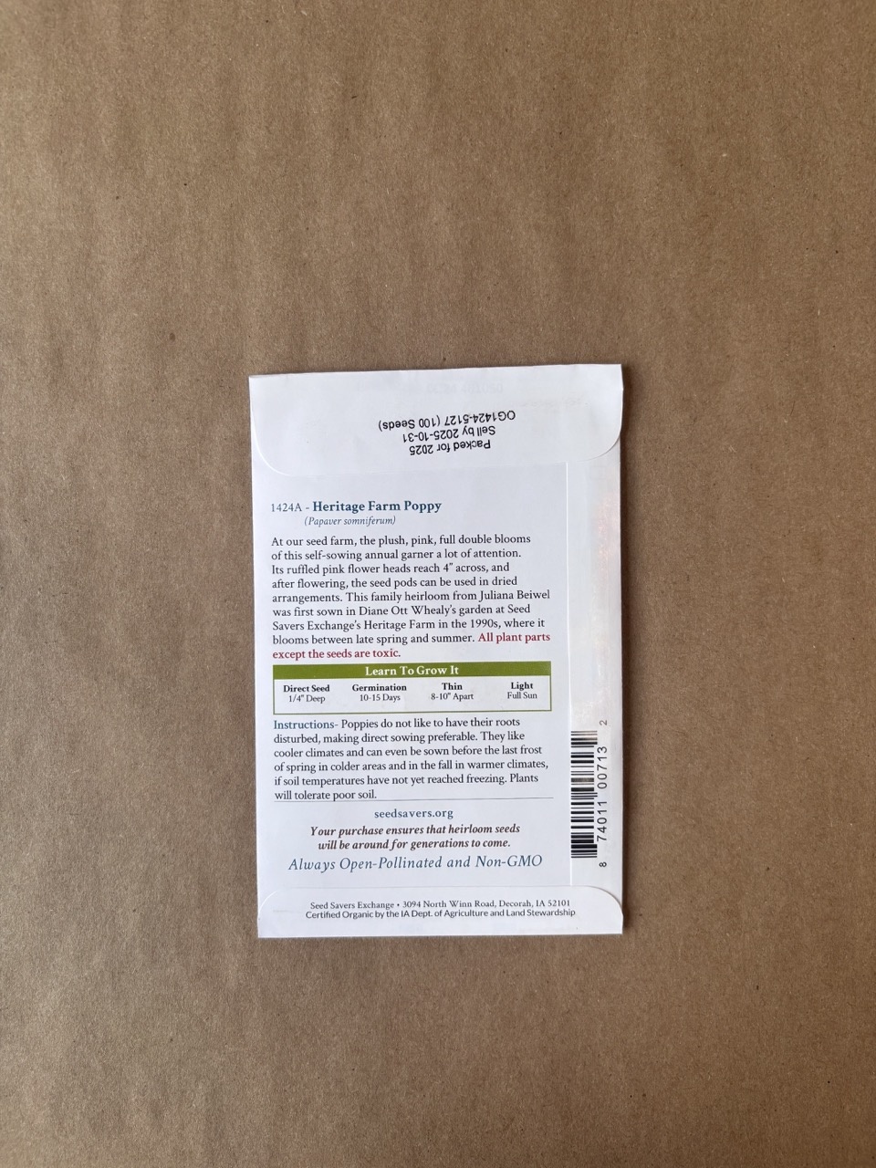 Seed Savers Exchange Seed Savers - Flower, Heritage Farm Poppy (organic)- Pack of 100 Seeds