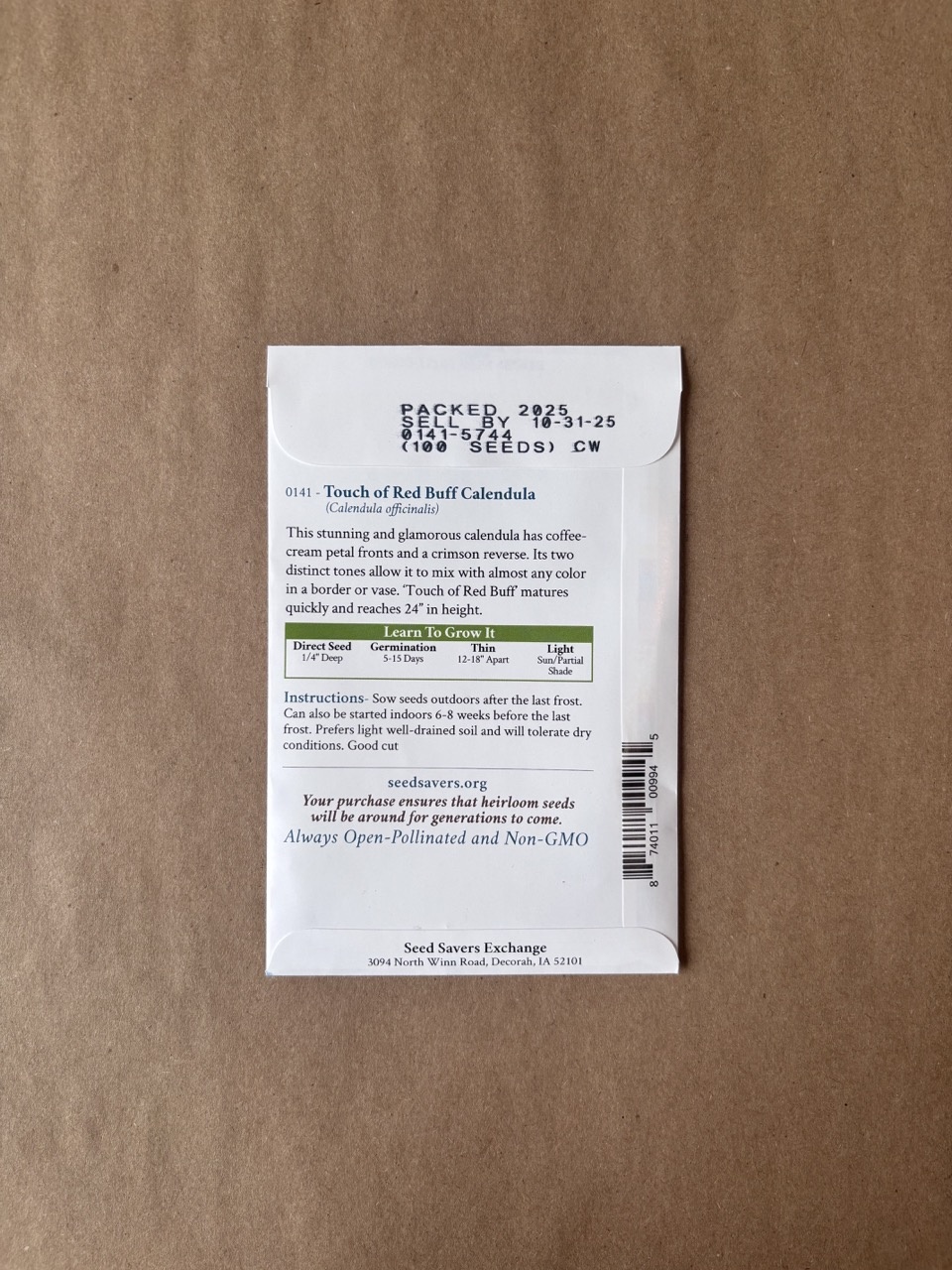 Seed Savers Exchange Seed Savers - Flower, Touch of Red Buff Calendula- Pack of 100 Seeds