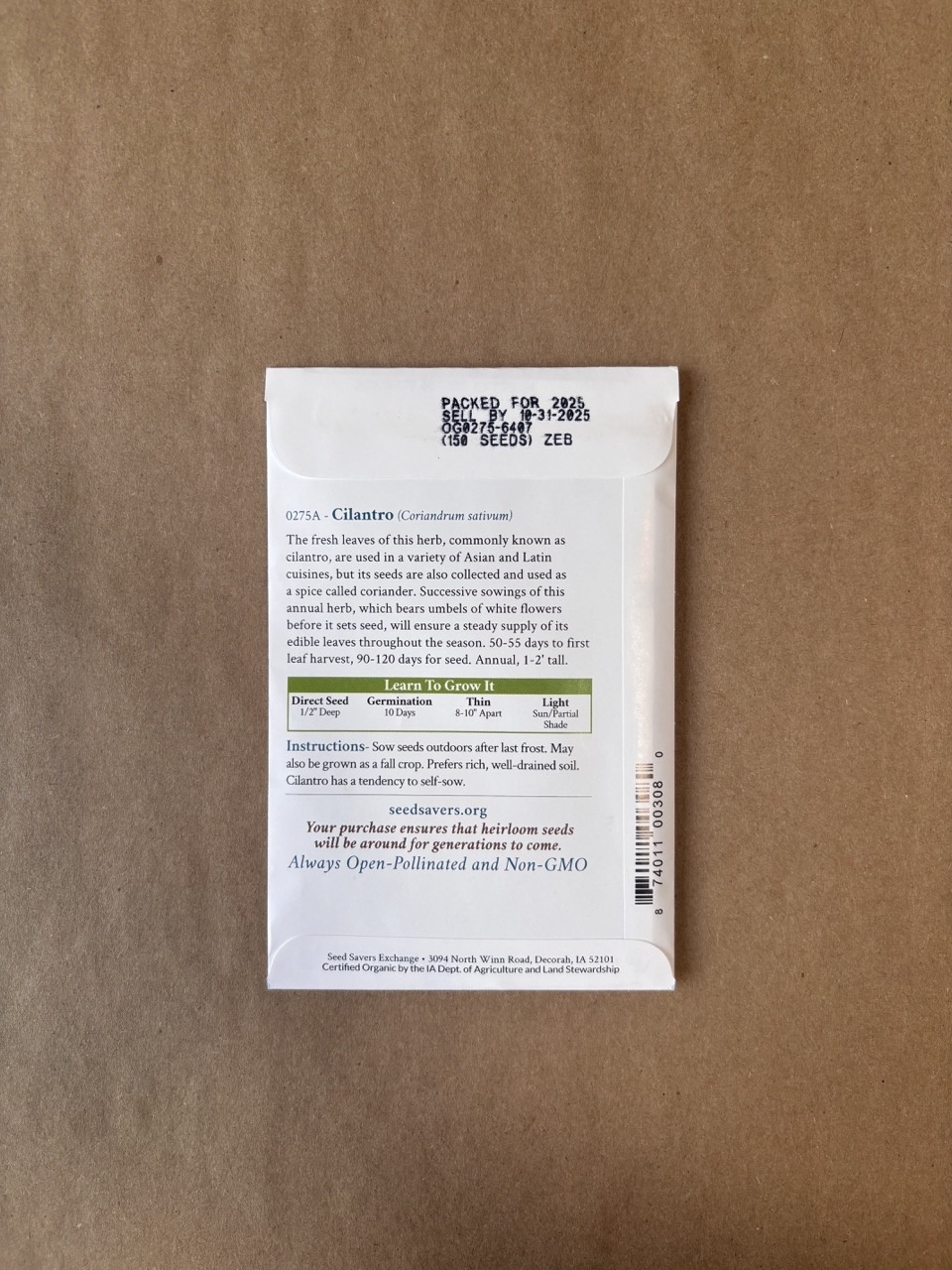 Seed Savers Exchange Seedsavers Seeds - Herbs, Cilantro (organic) - Pack Of 150