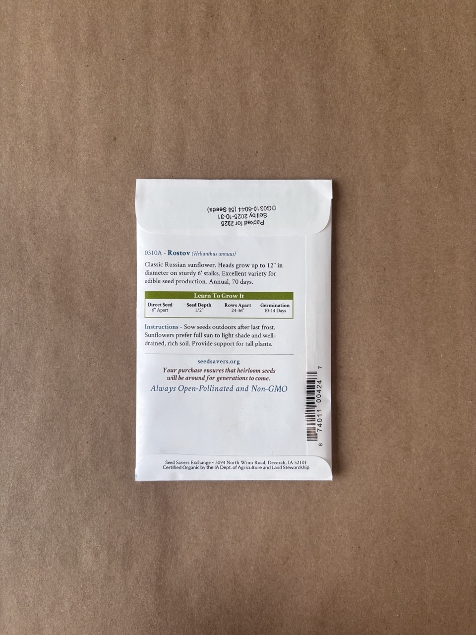 Seed Savers Exchange Seed Savers - Sunflower, Rostov (organic)- Pack of 50 Seeds