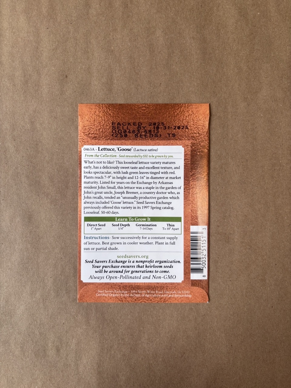 Seed Savers Exchange Seedsavers Seed Pack - Lettuce, Goose (organic) - Pack Of 250