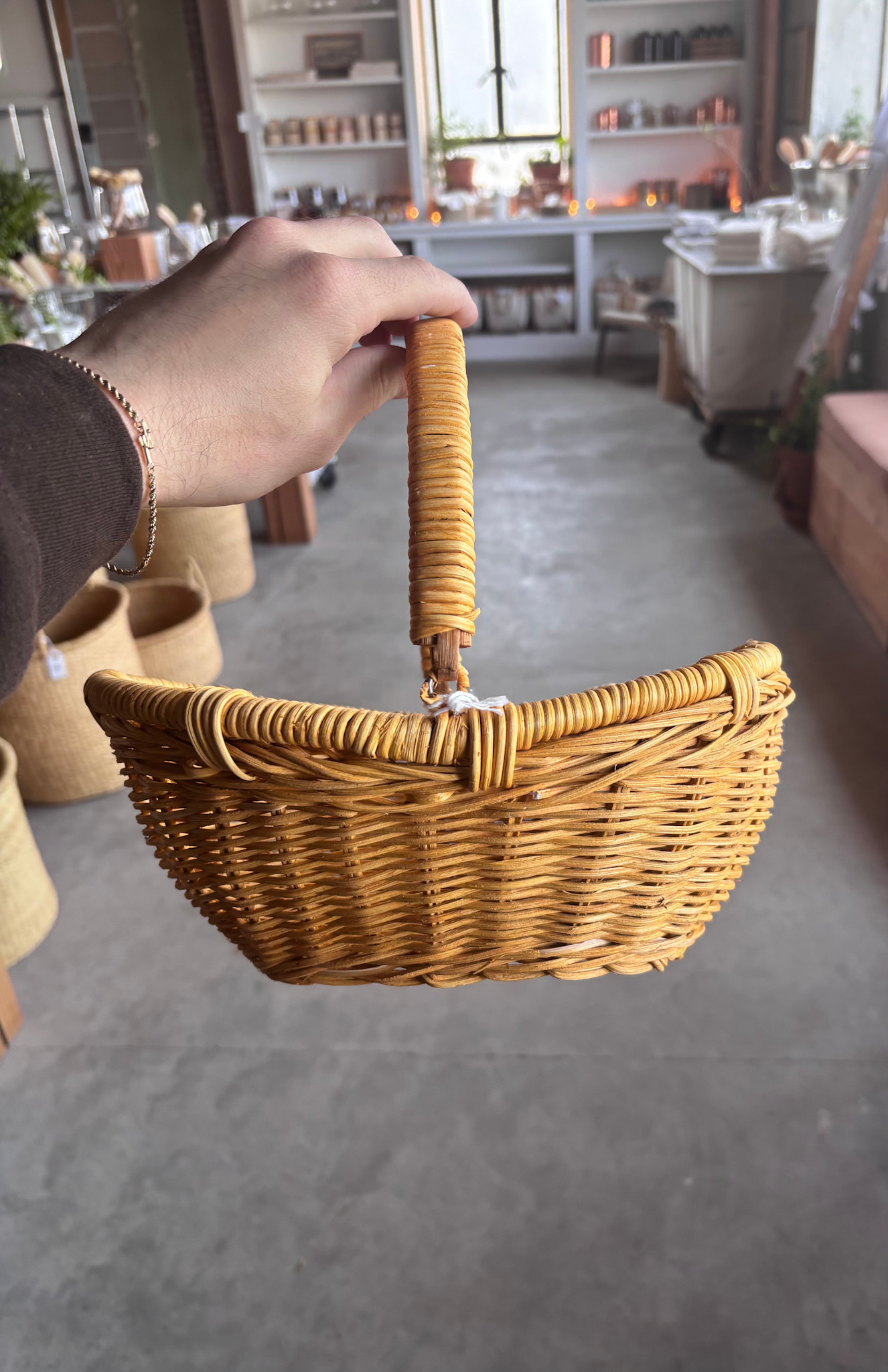 Natural Artisan Home Small Rattan Basket with Foldable Handle