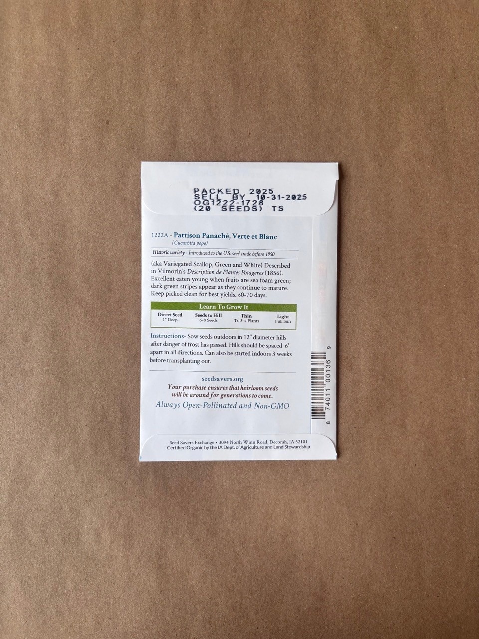 Seed Savers Exchange Seedsavers Seed Pack - Squash, Patisson Panache Vert et Blanc (organic) - Pack Of 20