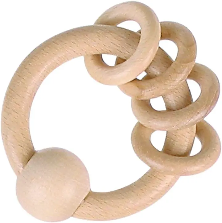 German Natural Wooden Rattle Ring Baby Toy