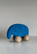 Goki America Abstract Wooden Blue Elephant Friend on Wheels